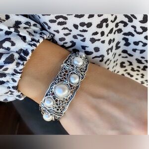 Inspiranza Designs Sterling Silver Filigree Freshwater Pearls Bracelet Size L